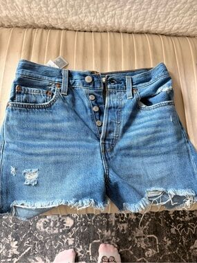 Levi's Light Blue Distressed Button-Fly Jean Shorts